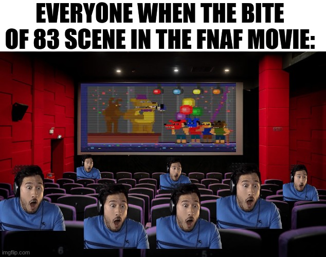 we all know what hes gonna say/ inspired by dawkos latest fnaf meme review | EVERYONE WHEN THE BITE OF 83 SCENE IN THE FNAF MOVIE: | made w/ Imgflip meme maker