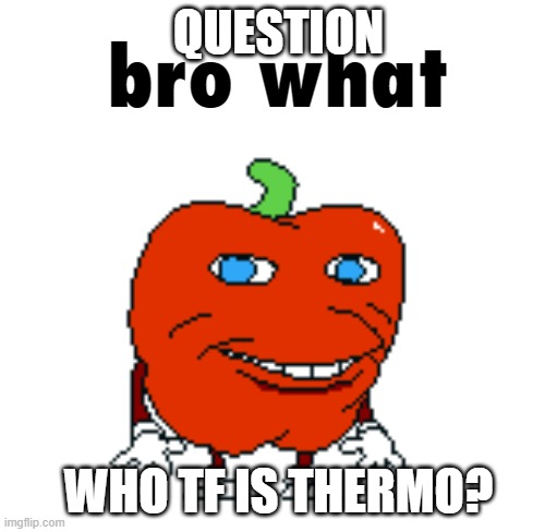 Pepperman Bro What | QUESTION; WHO TF IS THERMO? | image tagged in pepperman bro what | made w/ Imgflip meme maker