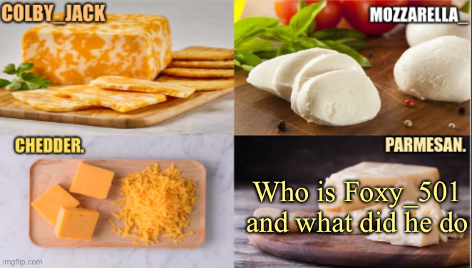 I’m curious | Who is Foxy_501 and what did he do | image tagged in the cheese temp | made w/ Imgflip meme maker