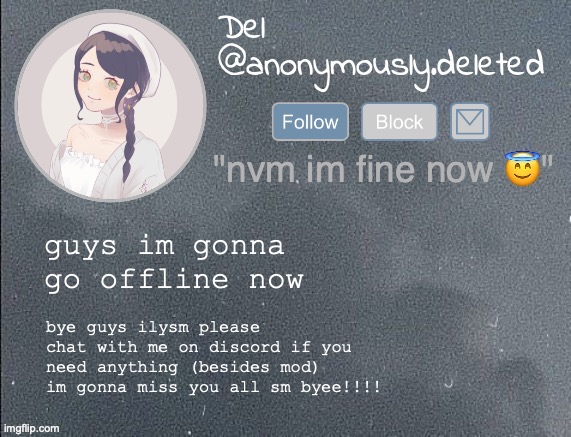 yayayaayyaayyayyayaayy!!!! I GET TO WAKE UP AT 4 AM I LOVE WAKING UP EARLY /srs | guys im gonna go offline now; bye guys ilysm please chat with me on discord if you need anything (besides mod) im gonna miss you all sm byee!!!! | image tagged in del announcement gray | made w/ Imgflip meme maker