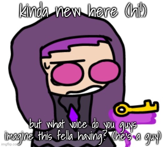 art by @Elfiya btw | kinda new here (hi!); but what voice do you guys imagine this fella having? (he's a guy) | made w/ Imgflip meme maker