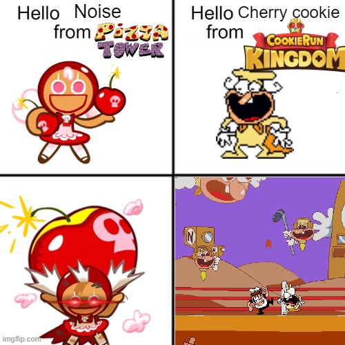 Tbh Cherry cookie and Noise have the same energy | Noise; Cherry cookie | image tagged in hello person from | made w/ Imgflip meme maker