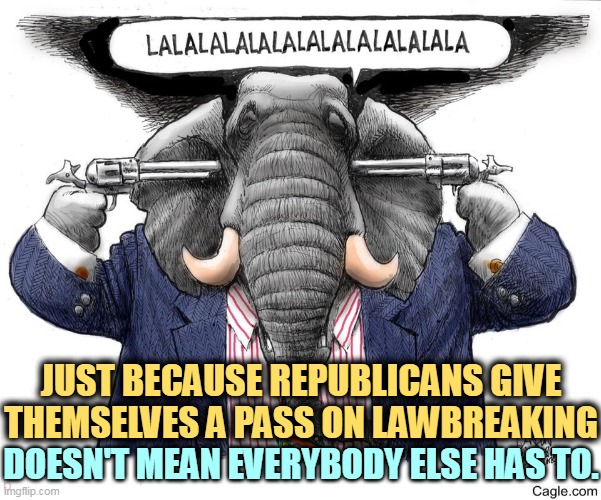 GOP Republican elephant ignoring facts, science | JUST BECAUSE REPUBLICANS GIVE THEMSELVES A PASS ON LAWBREAKING; DOESN'T MEAN EVERYBODY ELSE HAS TO. | image tagged in gop republican elephant ignoring facts science,republicans,tolerance,criminals | made w/ Imgflip meme maker