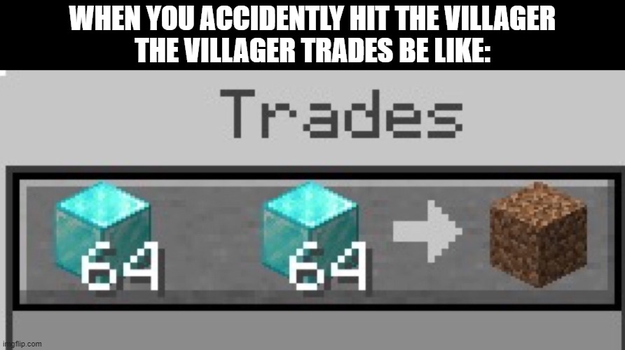 why | WHEN YOU ACCIDENTLY HIT THE VILLAGER
THE VILLAGER TRADES BE LIKE: | image tagged in minecraft | made w/ Imgflip meme maker