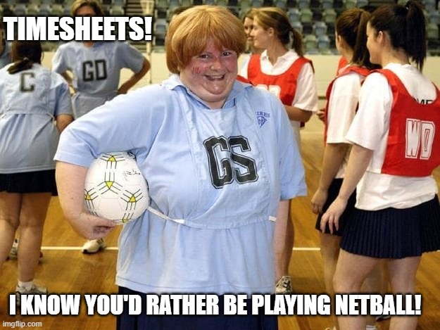 Netball TImesheet reminder | TIMESHEETS! I KNOW YOU'D RATHER BE PLAYING NETBALL! | image tagged in netball timesheet reminder,netball meme,timesheet reminder,timesheet meme,meme | made w/ Imgflip meme maker