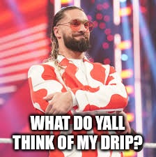 Seth Rollins | WHAT DO YALL THINK OF MY DRIP? | image tagged in seth rollins | made w/ Imgflip meme maker