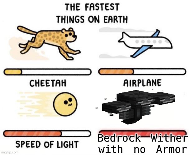 Fastest Things on Earth | Bedrock Wither with no Armor | image tagged in the fastest things on earth cheetah airplane speed of light | made w/ Imgflip meme maker