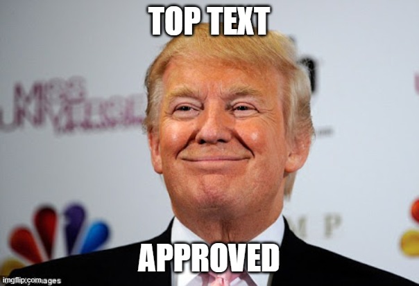 Donald trump approves | TOP TEXT APPROVED | image tagged in donald trump approves | made w/ Imgflip meme maker