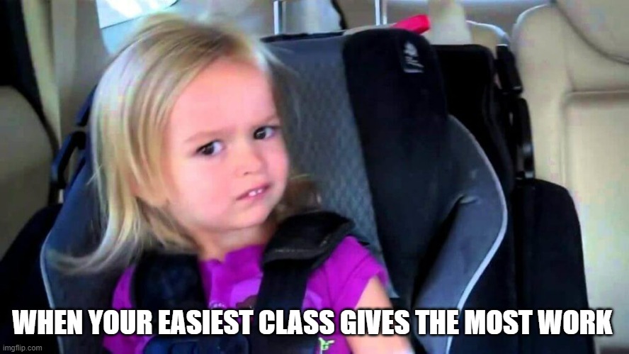 school | WHEN YOUR EASIEST CLASS GIVES THE MOST WORK | image tagged in english | made w/ Imgflip meme maker