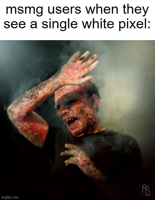 burning vampire | msmg users when they see a single white pixel: | image tagged in burning vampire | made w/ Imgflip meme maker