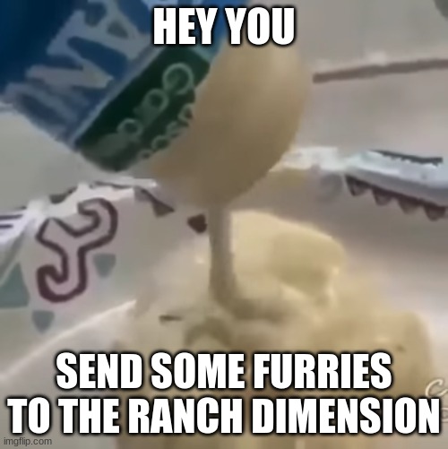 I want you to | HEY YOU; SEND SOME FURRIES TO THE RANCH DIMENSION | image tagged in to the ranch dimension you go | made w/ Imgflip meme maker