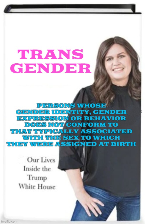TRANSGENDER | PERSONS WHOSE GENDER IDENTITY, GENDER EXPRESSION OR BEHAVIOR DOES NOT CONFORM TO THAT TYPICALLY ASSOCIATED WITH THE SEX TO WHICH THEY WERE ASSIGNED AT BIRTH; TRANS
GENDER | image tagged in transgender,transphobic,transvestite,hermaphrodite,homophobic,transexual | made w/ Imgflip meme maker
