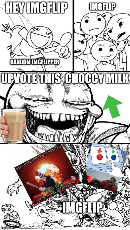 This is very true | IMGFLIP; HEY IMGFLIP; RANDOM IMGFLIPPER; UPVOTE THIS  CHOCCY MILK; IMGFLIP | image tagged in memes,hey internet | made w/ Imgflip meme maker