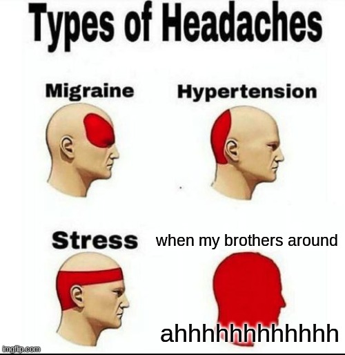 family | when my brothers around; ahhhhhhhhhhhh | image tagged in types of headaches meme | made w/ Imgflip meme maker