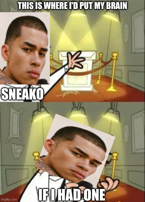 This Is Where I'd Put My Trophy If I Had One Meme | THIS IS WHERE I'D PUT MY BRAIN; SNEAKO; IF I HAD ONE | image tagged in memes,this is where i'd put my trophy if i had one | made w/ Imgflip meme maker