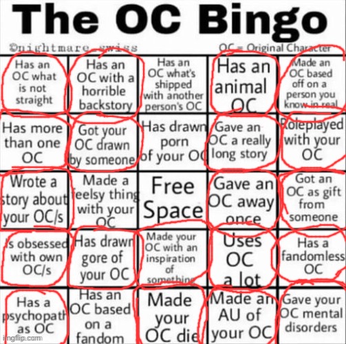 sorry- just had to do this before i go :^ | image tagged in the oc bingo,lolz | made w/ Imgflip meme maker
