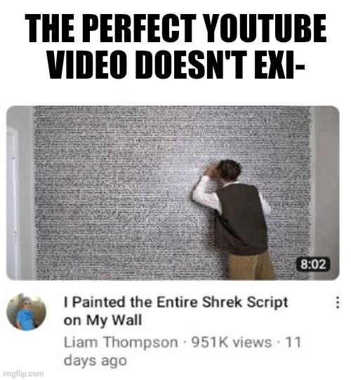 In case if you want to know, this is a real YouTube video that I found in my recommend section. | THE PERFECT YOUTUBE VIDEO DOESN'T EXI- | image tagged in youtube,dreamworks,shrek | made w/ Imgflip meme maker