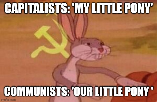 Our little pony | CAPITALISTS: 'MY LITTLE PONY'; COMMUNISTS: 'OUR LITTLE PONY ' | image tagged in our | made w/ Imgflip meme maker