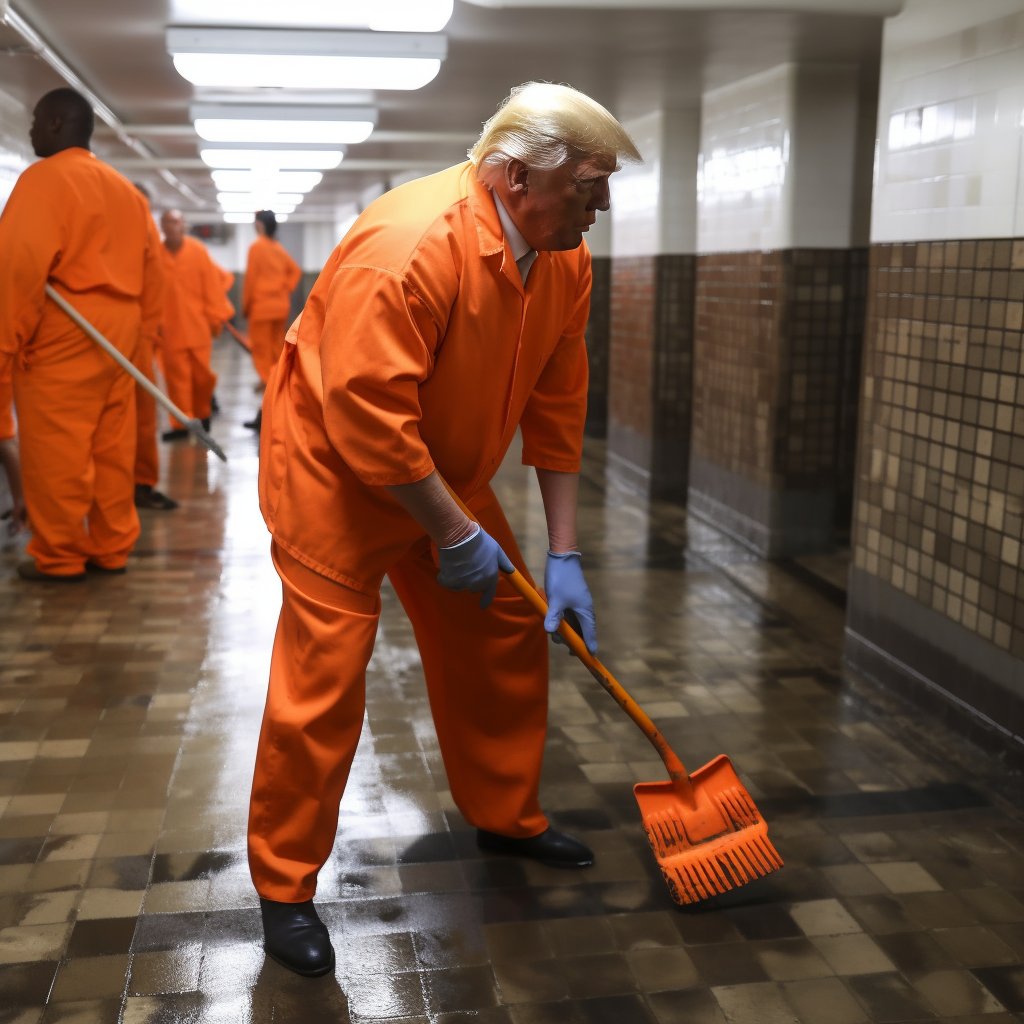 High Quality AI generated trump cleaning in prison Blank Meme Template