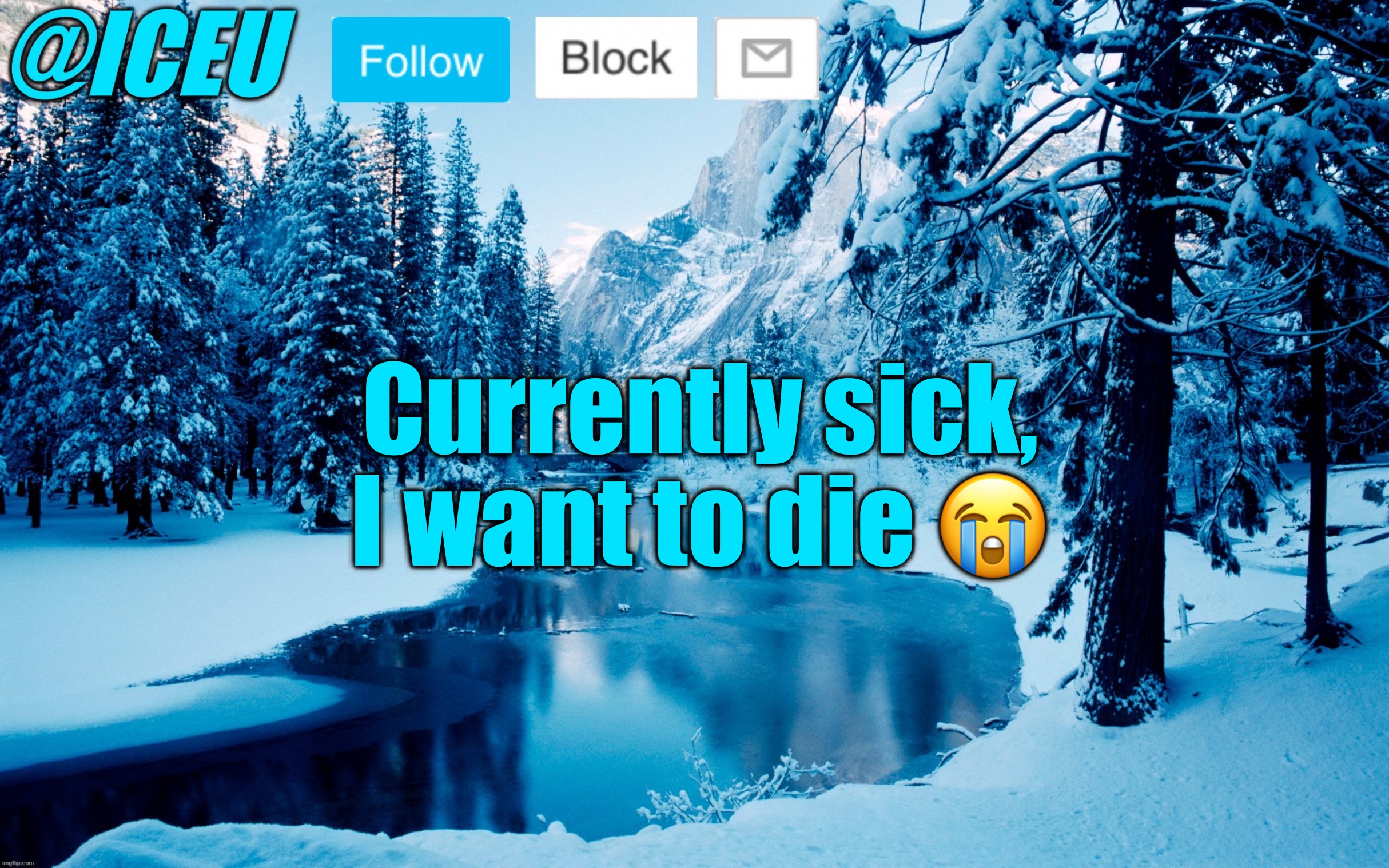 Somebody help | Currently sick, I want to die 😭 | image tagged in iceu winter template 2 | made w/ Imgflip meme maker