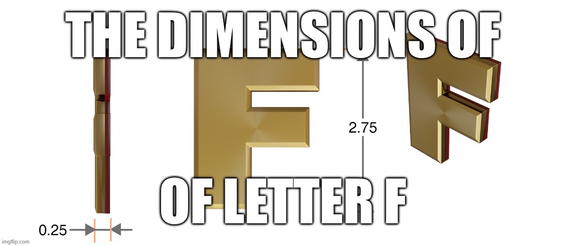Letter F | THE DIMENSIONS OF; OF LETTER F | image tagged in memes | made w/ Imgflip meme maker