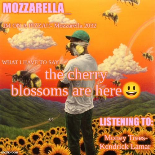 Flower Boy | the cherry blossoms are here😃; Money Trees- Kendrick Lamar | image tagged in flower boy | made w/ Imgflip meme maker