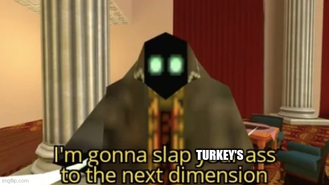 @turkey if he comes back again | TURKEY'S | image tagged in i'm gonna slap your ass to the next dimension | made w/ Imgflip meme maker