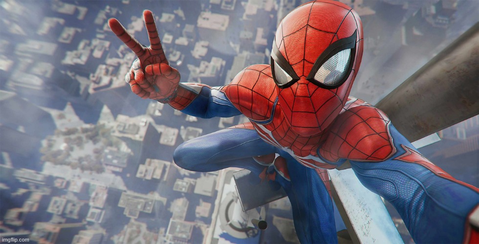 PS4 Spider-Man Peace Sign Selfie | image tagged in ps4 spider-man peace sign selfie | made w/ Imgflip meme maker