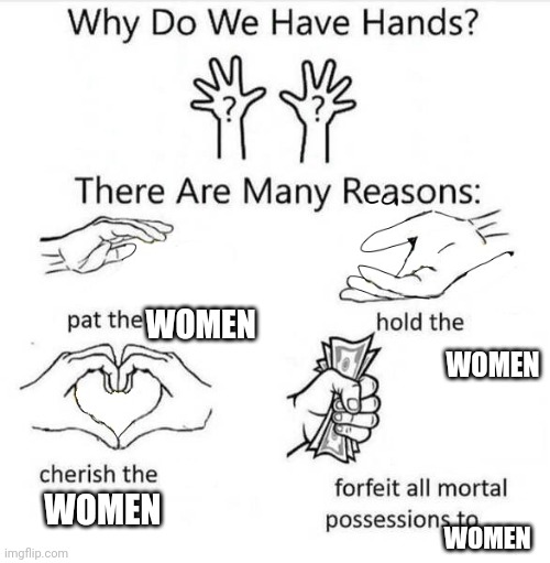 Women | WOMEN; WOMEN; WOMEN; WOMEN | image tagged in why do we have hands | made w/ Imgflip meme maker