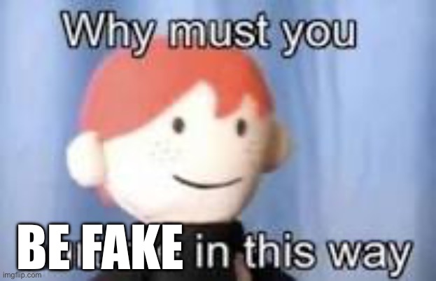 Fake | BE FAKE | image tagged in why must you hurt me in this way,fake | made w/ Imgflip meme maker