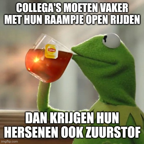 But That's None Of My Business | COLLEGA'S MOETEN VAKER MET HUN RAAMPJE OPEN RIJDEN; DAN KRIJGEN HUN HERSENEN OOK ZUURSTOF | image tagged in memes,but that's none of my business,kermit the frog | made w/ Imgflip meme maker