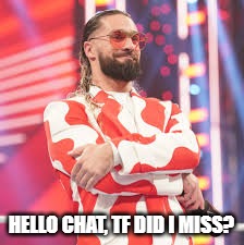 Seth Rollins | HELLO CHAT, TF DID I MISS? | image tagged in seth rollins | made w/ Imgflip meme maker