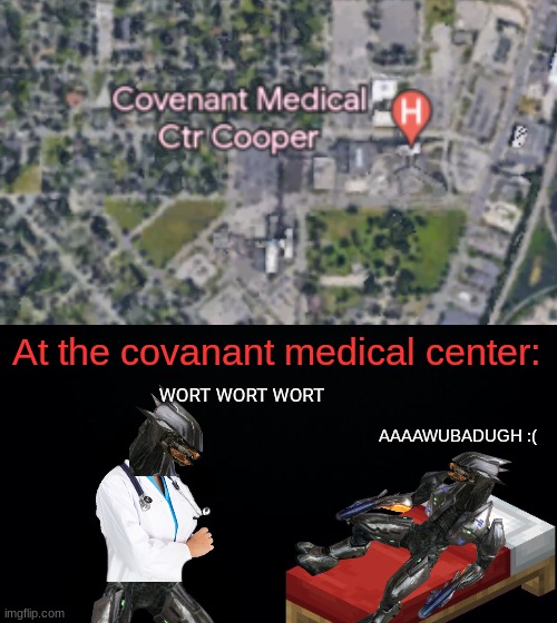 So thats why the CE energy sword elite keeps coming back | At the covanant medical center:; WORT WORT WORT; AAAAWUBADUGH :( | image tagged in black background,halo,elite,medical,hospital | made w/ Imgflip meme maker