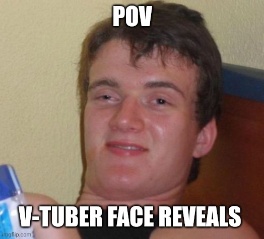 :[ | POV; V-TUBER FACE REVEALS | image tagged in memes,10 guy | made w/ Imgflip meme maker