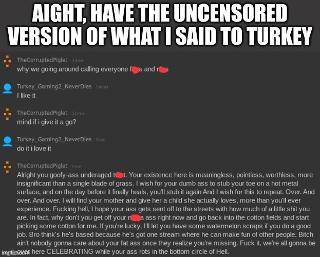 AIGHT, HAVE THE UNCENSORED VERSION OF WHAT I SAID TO TURKEY | made w/ Imgflip meme maker