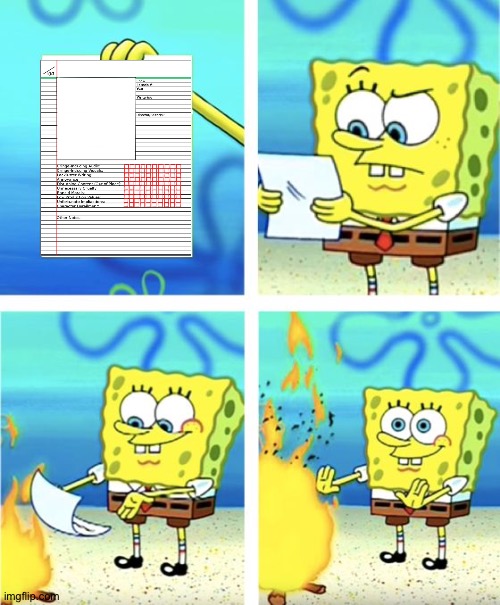 Animation atrocities is a waste of time. | image tagged in spongebob burning paper | made w/ Imgflip meme maker