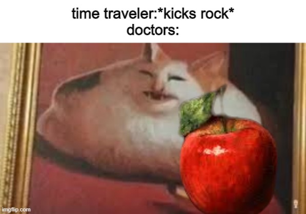 look their frens | time traveler:*kicks rock*
doctors: | image tagged in memes,cat,apple,doctor | made w/ Imgflip meme maker