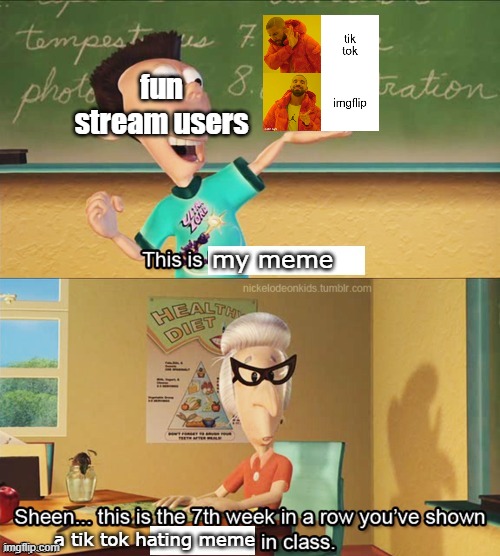 y'all be more original | fun stream users; my meme; a tik tok hating meme | image tagged in sheen's show and tell,imgflip users | made w/ Imgflip meme maker