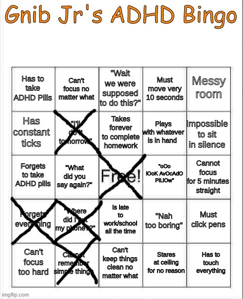 Today is bingo day. Again. I feel like msmg is just in an endless cycle of doing the same trends like every two or three weeks. | image tagged in gnib jrs adhd bing | made w/ Imgflip meme maker