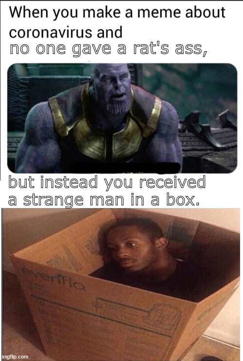 You never know | no one gave a rat's ass, but instead you received a strange man in a box. | image tagged in memes,dark humor | made w/ Imgflip meme maker