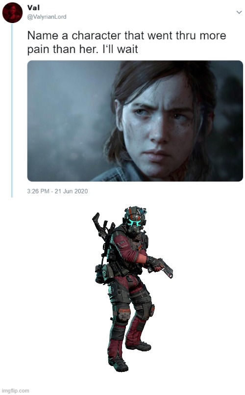 Name one character who went through more pain than her | image tagged in name one character who went through more pain than her,titanfall 2 | made w/ Imgflip meme maker