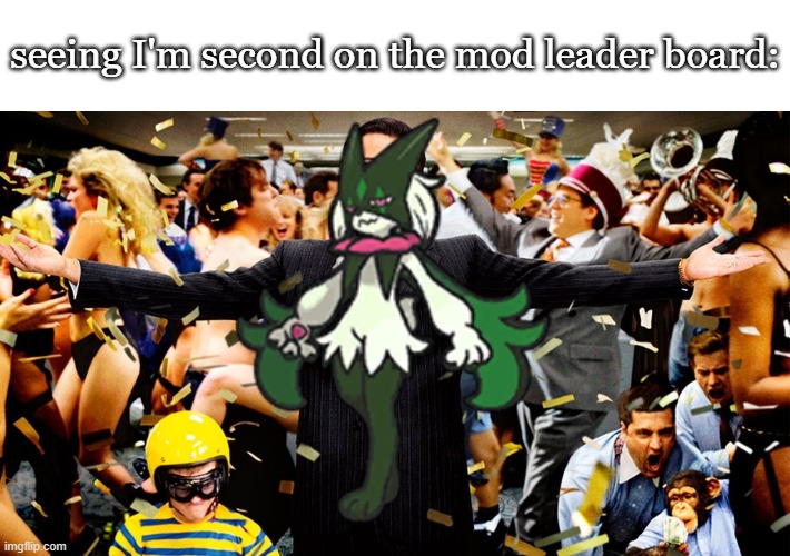 seeing I'm second on the mod leader board: | image tagged in wolf party,frost | made w/ Imgflip meme maker