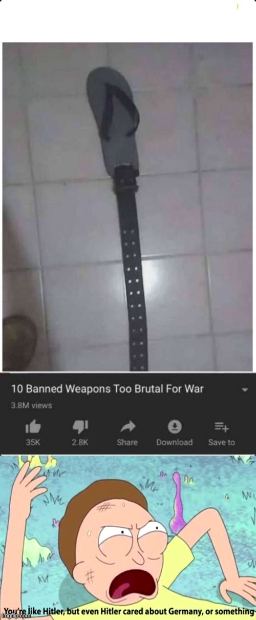 A belt & a Slipper Combined | image tagged in you're like hitler,banned weapons too brutal for war,memes,funny | made w/ Imgflip meme maker