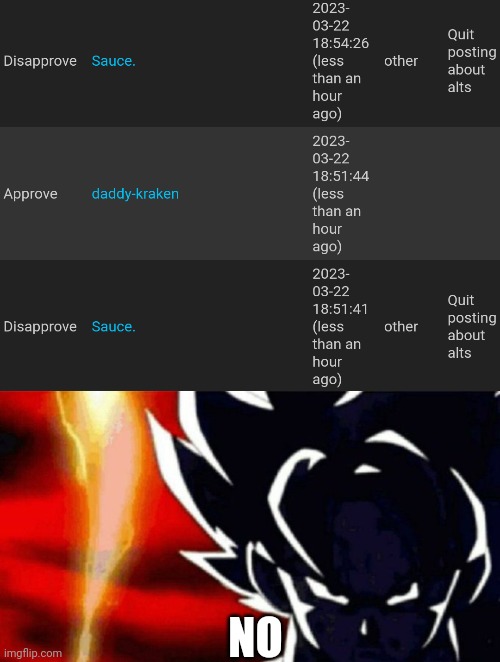 NO | image tagged in goku lightning | made w/ Imgflip meme maker