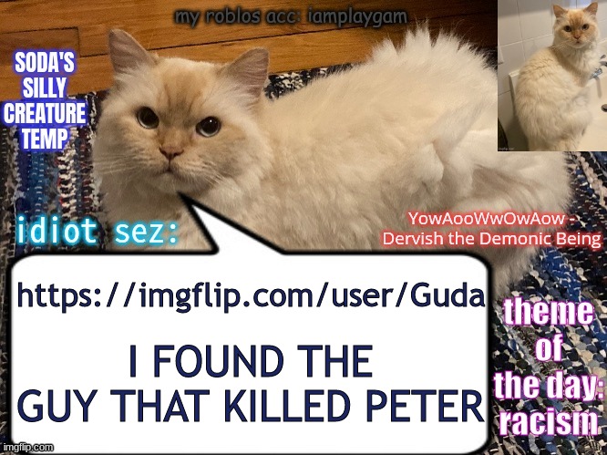 MAKE HIM DELETE | https://imgflip.com/user/Guda; I FOUND THE GUY THAT KILLED PETER | image tagged in /srs | made w/ Imgflip meme maker