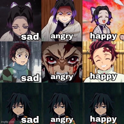 image tagged in shinobu,giyu,tanjiro,demon slayer,sad mad happy | made w/ Imgflip meme maker