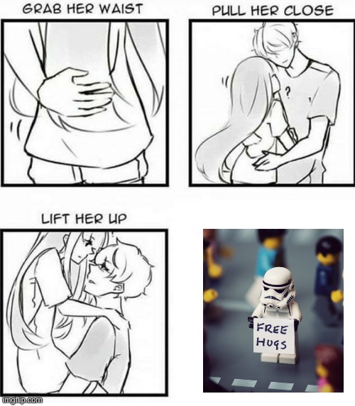 Hug a Lego Stormtrooper today | image tagged in how to hug,stormtrooper,hug,free hugs | made w/ Imgflip meme maker
