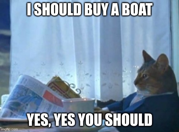 I Should Buy A Boat Cat | I SHOULD BUY A BOAT; YES, YES YOU SHOULD | image tagged in memes,i should buy a boat cat | made w/ Imgflip meme maker