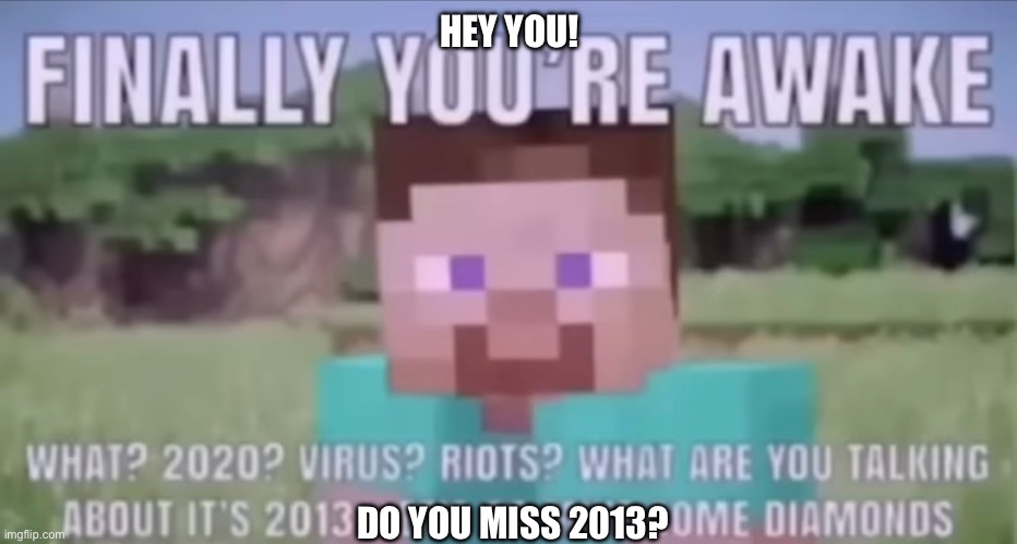 Do you miss 2013? | HEY YOU! DO YOU MISS 2013? | image tagged in i missed the part,memes,funny,minecraft | made w/ Imgflip meme maker