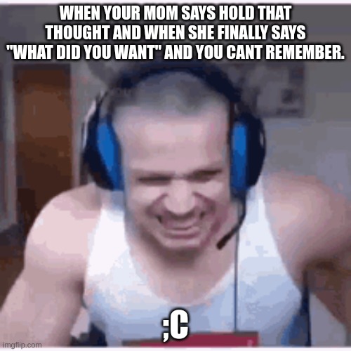 WHEN YOUR MOM SAYS HOLD THAT THOUGHT AND WHEN SHE FINALLY SAYS "WHAT DID YOU WANT" AND YOU CANT REMEMBER. ;C | image tagged in memes | made w/ Imgflip meme maker
